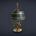 Classic Green Table Lamp With Golden Leaf Pattern And Candelabra Style Metal Frame