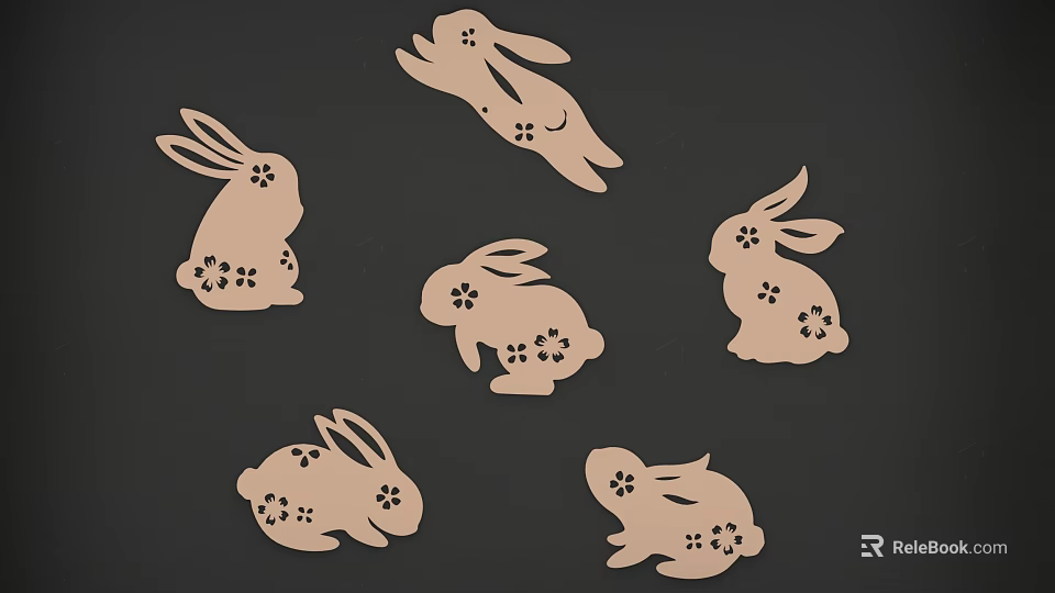 Wooden Rabbit Shaped Wall Decor With Decorative Patterns For Home Interior 3d model