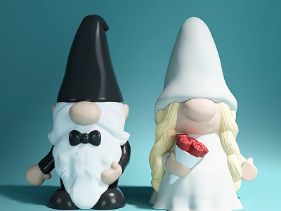 Gnome Decorative Dolls with Black White Hats Long White Beard Blonde Hair and Red Flower 3d model