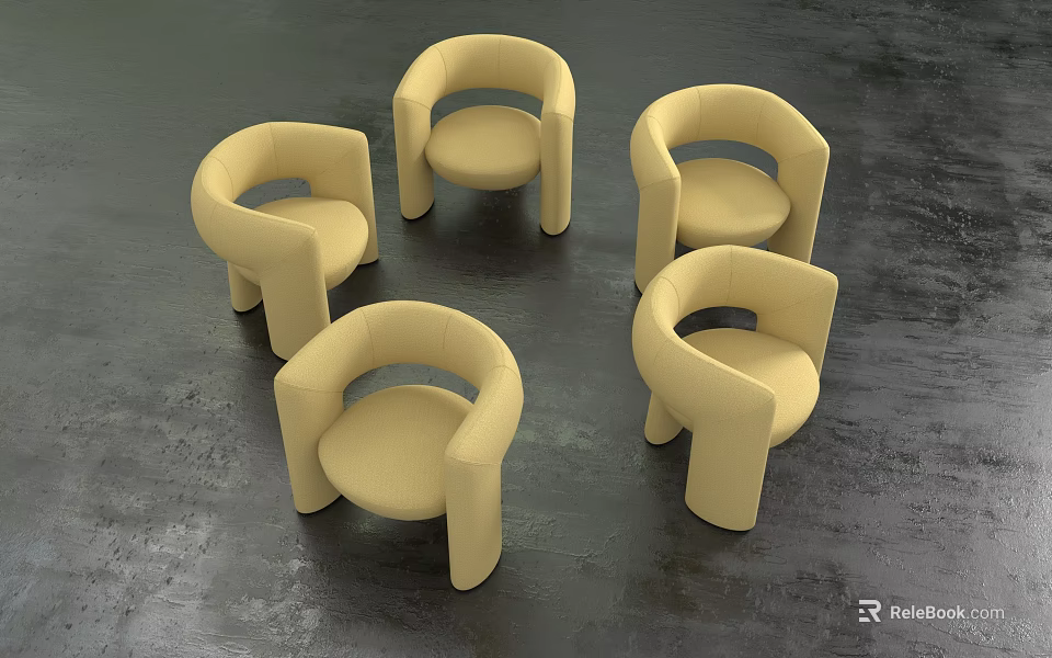 Beige Modern Single Sofa With Rounded Armrests In Circular Arrangement 3d model 