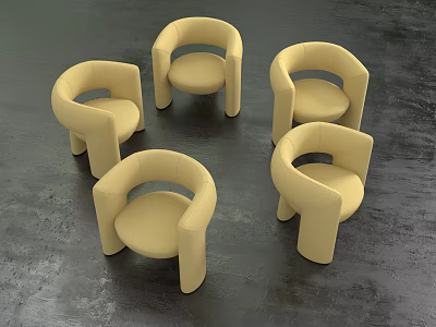 Beige Modern Single Sofa With Rounded Armrests In Circular Arrangement 3d model