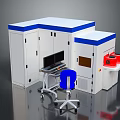 White Laboratory Workstation With Blue Trim Computer Blue Chair And Red Equipment