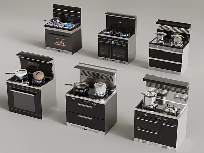 Modern Kitchen Stoves With Range Hood Oven Burners And Multiple Designs 3d model