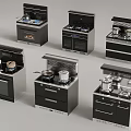 Modern Kitchen Stoves With Range Hood Oven Burners And Multiple Designs 3d model