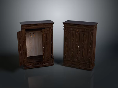 Dark Wood Traditional Storage Cabinets With Two Units One Open Interior Hanging Rod Design 3d model