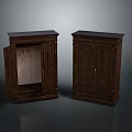 Dark Wood Traditional Storage Cabinets With Two Units One Open Interior Hanging Rod Design