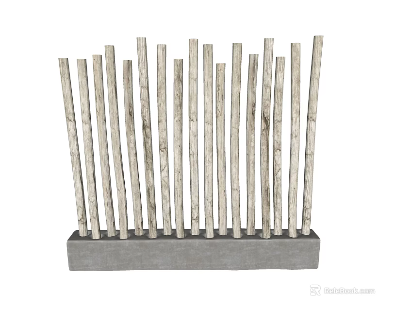 Natural Wooden Sticks Arranged in Concrete Stone Base Decorative Piece 3d model 