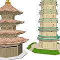 Traditional Chinese Multi story Pagoda Green Roof Pavilions And Bridge Design