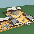 Ancient Chinese Architecture Complex With Courtyard Pagodas And Traditional Roofs