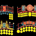 Traditional Chinese Decorative Gate Structures With Red Frames Golden Lanterns And Auspicious Plaques 3d model