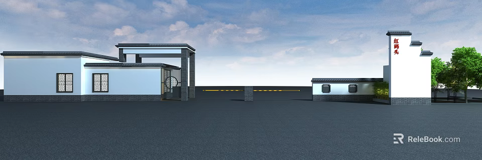 Modern Entrance Gate Architectural Structure With Pillars Sky And Open Area 3d model