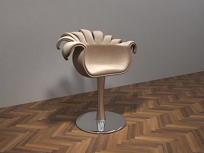 Modern Petal Shaped Bar Stool With Velvet Upholstery And Metallic Base On Wooden Herringbone Floor 3d model