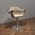 Modern Petal Shaped Bar Stool With Velvet Upholstery And Metallic Base On Wooden Herringbone Floor