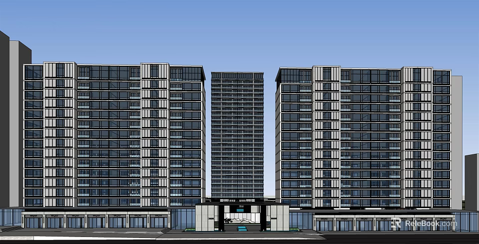 Modern High Rise Residential Buildings With Glass Curtain Walls And Facade Design 3d model 