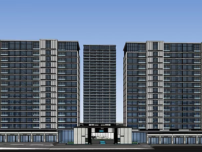 Modern High Rise Residential Buildings With Glass Curtain Walls And Facade Design 3d model