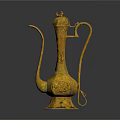 Golden Traditional Teapot With Intricate Decorative Patterns As Elegant Household Item