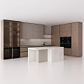 Elegant Modern Kitchen Interior With Wooden Cabinets And Marble Island Countertop Design