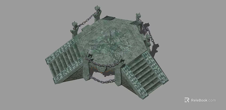 Octagonal Architectural Component With Intricate Carvings Decorative Pillars And Stone Steps 3d model 