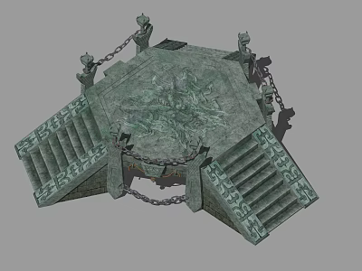Octagonal Architectural Component With Intricate Carvings Decorative Pillars And Stone Steps 3d model