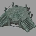 Octagonal Architectural Component With Intricate Carvings Decorative Pillars And Stone Steps