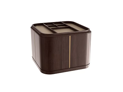 Dark Brown Wooden Side Table with Tray Top Grid Pattern and Gold Accent Strip 3d model