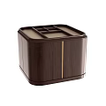 Dark Brown Wooden Side Table with Tray Top Grid Pattern and Gold Accent Strip