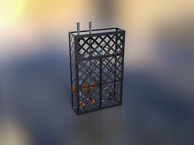 Industrial Equipment Metal Frame Structure With Grid Design Vertical Poles And Orange Components At Base 3d model