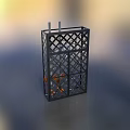 Industrial Equipment Metal Frame Structure With Grid Design Vertical Poles And Orange Components At Base
