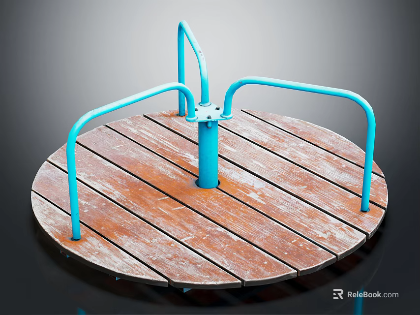 Playground Equipment Circular Wooden Platform with Blue Metal Handrails for Kids Outdoor Play Area 3d model 