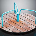 Playground Equipment Circular Wooden Platform with Blue Metal Handrails for Kids Outdoor Play Area