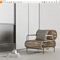 Rattan Leisure Chair with Metal Frame and Checkered Cushion in Modern Interior