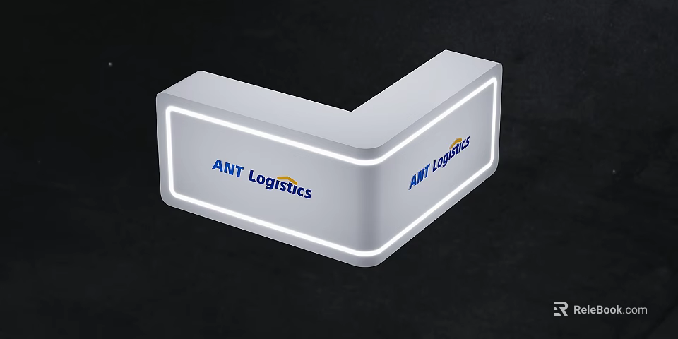 White L Shaped Reception Desk With ANT Logistics Logo And Illuminated Edges 3d model 