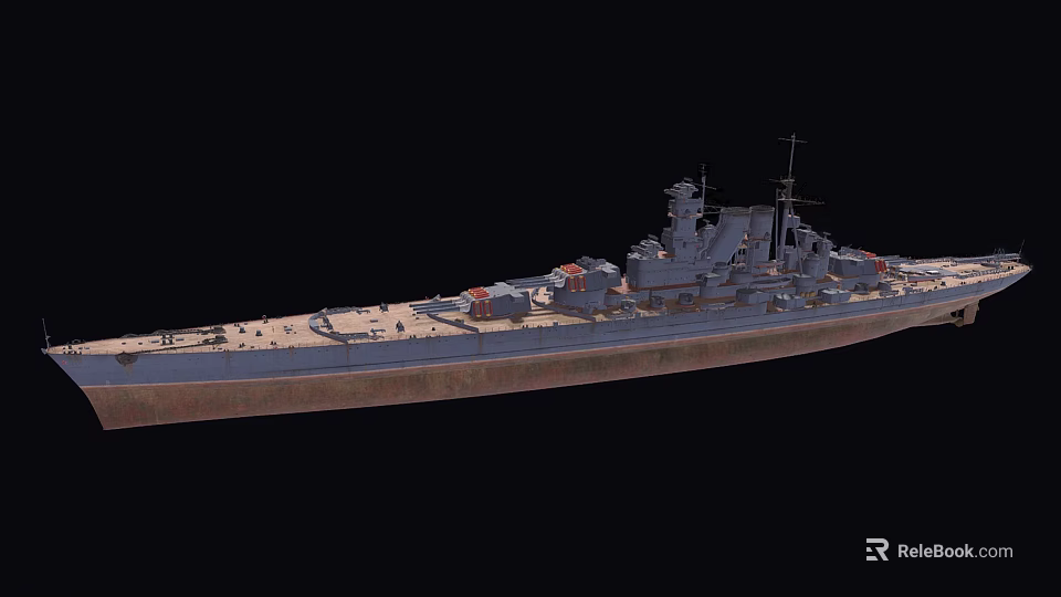 Gray Warship With Detailed Deck Turret Mast And Hull Structure Side View 3d model 