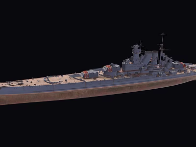 Gray Warship With Detailed Deck Turret Mast And Hull Structure Side View 3d model