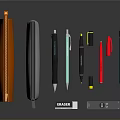 Organized Stationery Set With Colorful Pens Pencils Eraser Ruler And Pencil Cases