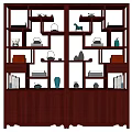 Traditional Wooden Chinese Curio Cabinet With Multiple Shelves Holding Tea Sets Vases And Books
