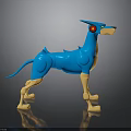 Blue Mechanical Dog Character With Armored Body Yellow Accents Pointed Ears And Glowing Eyes