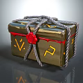 Golden Decorative Box With Rope Wrapped And Red Wax Seal And Yellow Symbols