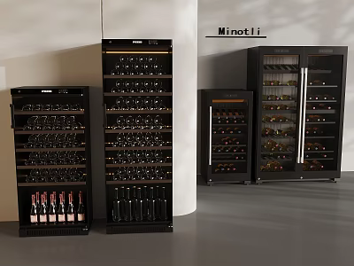 Modern Wine Coolers With Glass Doors And Multiple Shelves For Wine Storage 3d model