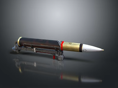 Artillery Shell Weapon With Black And Gold Color On Wheeled Stand Base 3d model