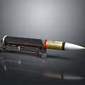 Artillery Shell Weapon With Black And Gold Color On Wheeled Stand Base