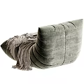 Modern Plush Grey Leather Leisure Chair With Cozy Knitted Tassel Throw Blanket For Home Use