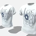Three White T-shirts With Robot Illustration Design Shown In Different Angles 3d model