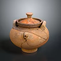 Ancient Pottery Sculpture With Lid Decorative Patterns Handles And Cracks 3d model