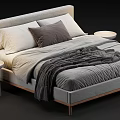Modern Double Bed Interior With Soft Pillows Cozy Blanket And Bedside Table 3d model