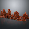 Ancient Red Temple Architecture Scenic Landscape Model Display With Multiple Detailed Structures 3d model