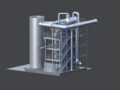 Industrial Equipment with Large Metal Pipes Steel Frame Tower and Staircase 3d model