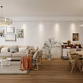 Modern Natural Wood Tone Living And Dining Room With Cozy Furnishings And Elegant Wall Decor