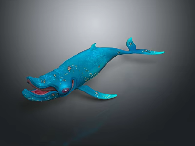 Blue Whale With Golden Spots Open Mouth And Red Eyes On Dark Background 3d model