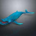 Blue Whale With Golden Spots Open Mouth And Red Eyes On Dark Background